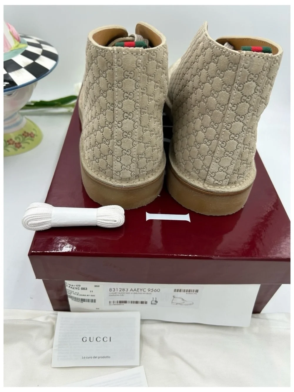 Men's Gucci suede GG embossed desert boots in oatmeal size 11 made in Italy